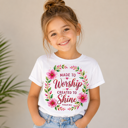 Made to Worship Created to Shine Girls tee
