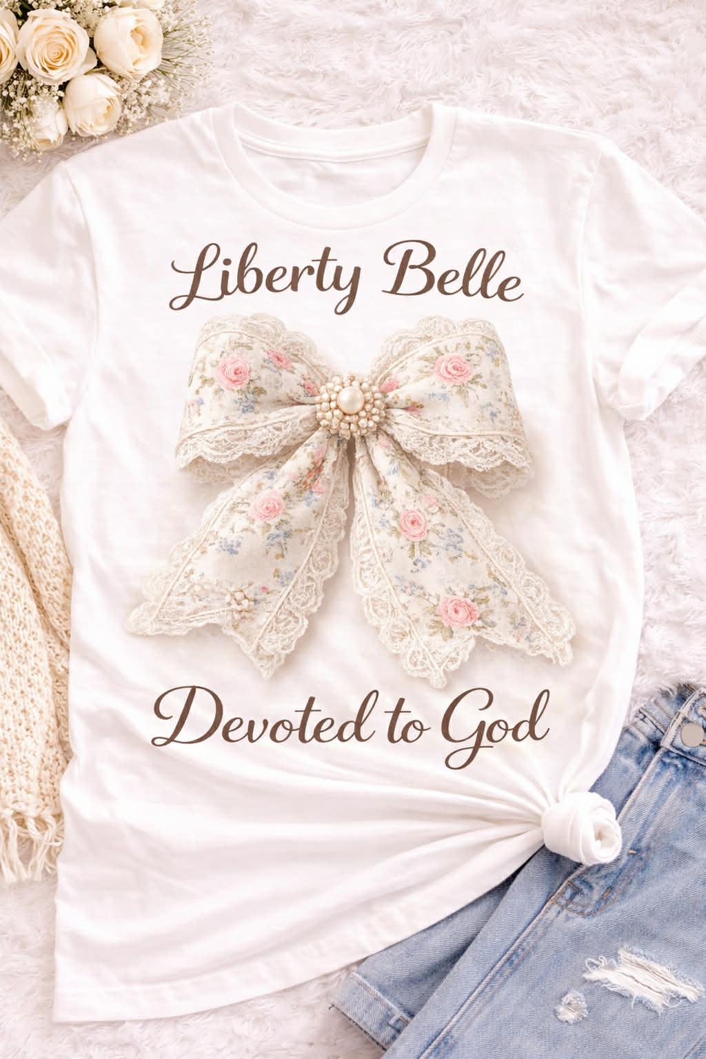 Liberty Belle Floral Pearl & Lace Bow